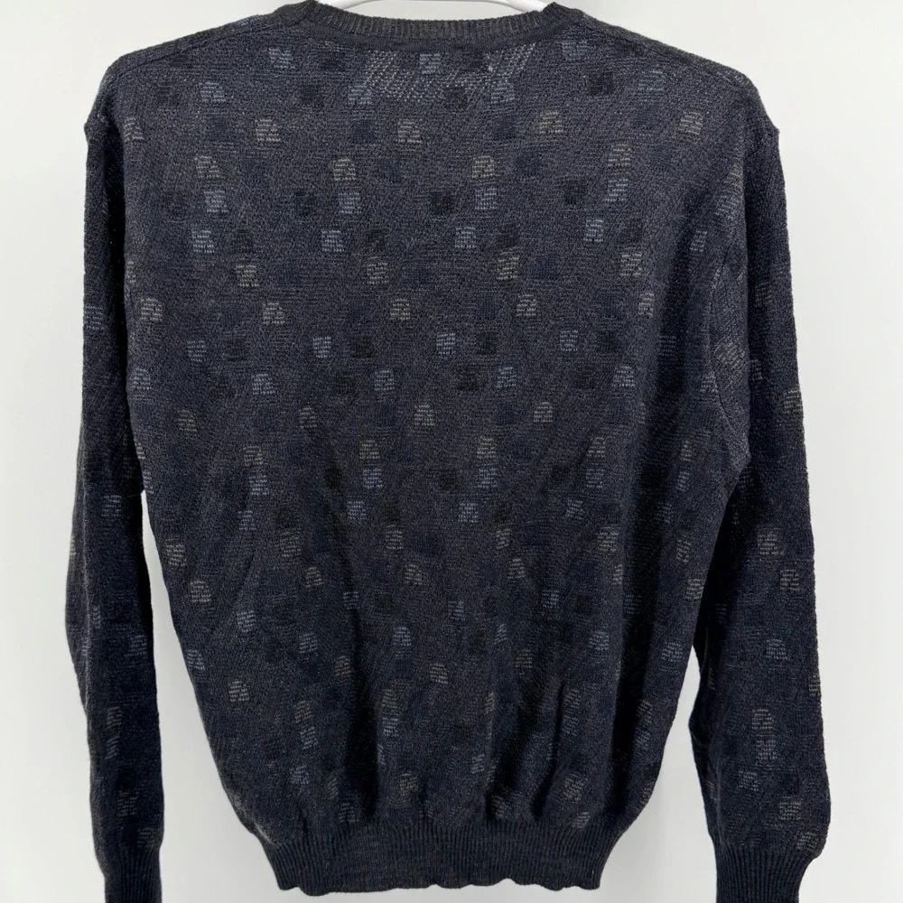 Segreto Merino Wool Crewneck Sweater Geometric Knit Italian Style Large Charcoal